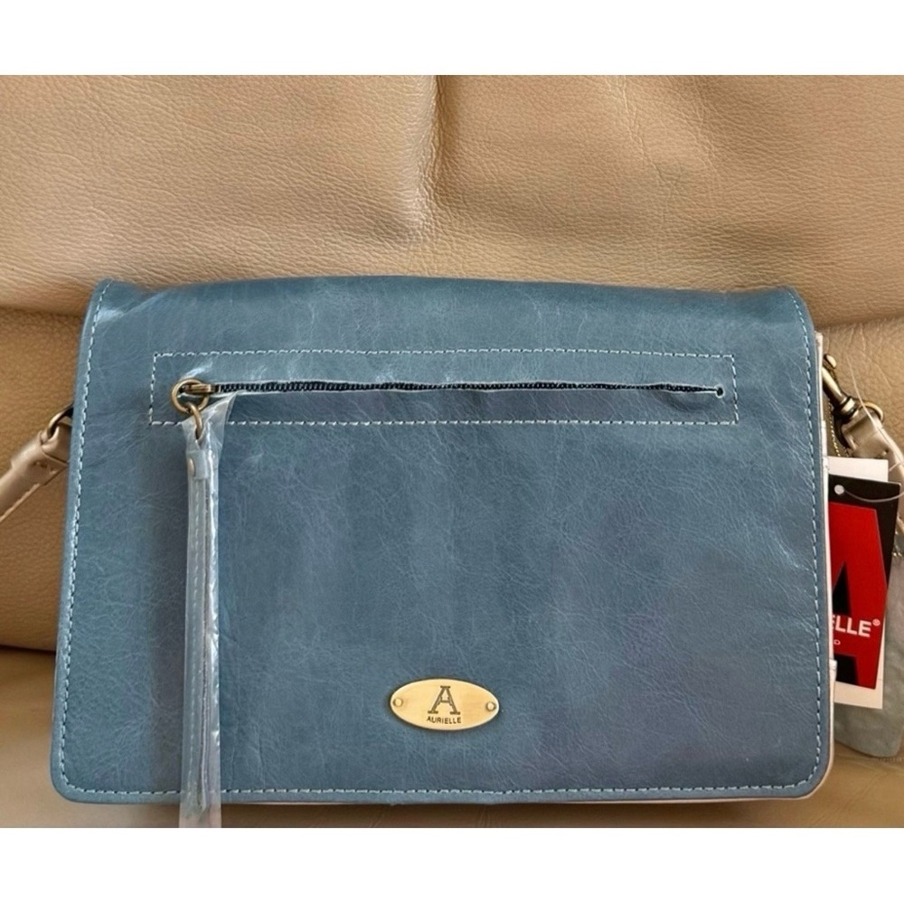 NWT Aurielle Silver Turquoise Leather Flap Crossbody Bag